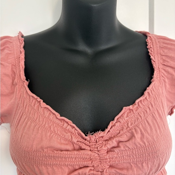 Garage Pink Crop Top with Puff Sleeve Tie Front Bow Girly Shirt Size XS - Picture 3 of 9